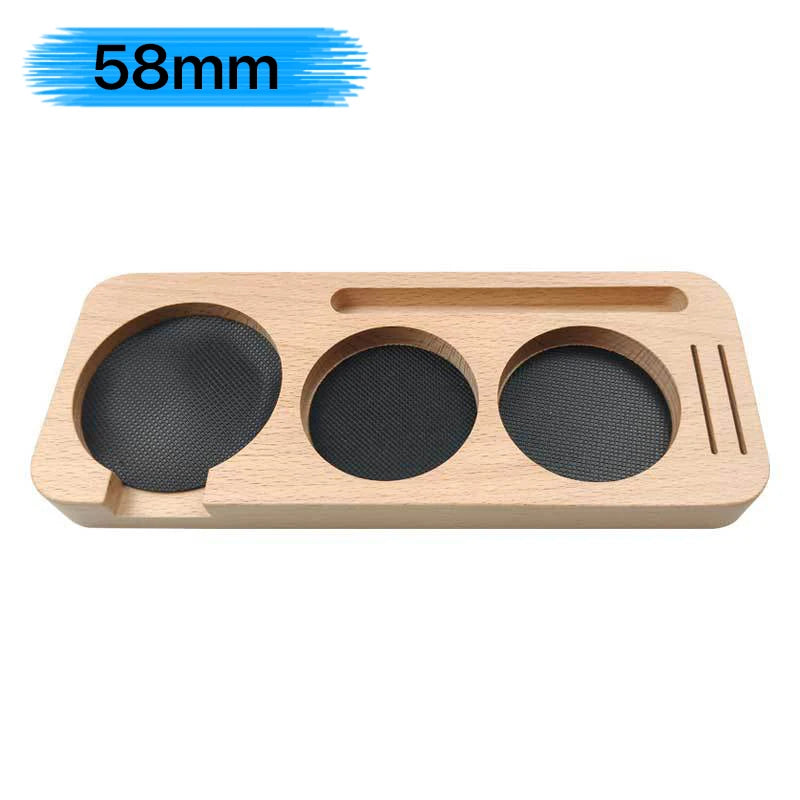 Espresso Tamper Mat Station Walnut Wood Portafilter Holder for 51 54 58mm