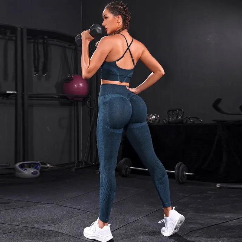 Women Seamless Gym Set High Waist Leggings & Sports Bra Workout Outfit