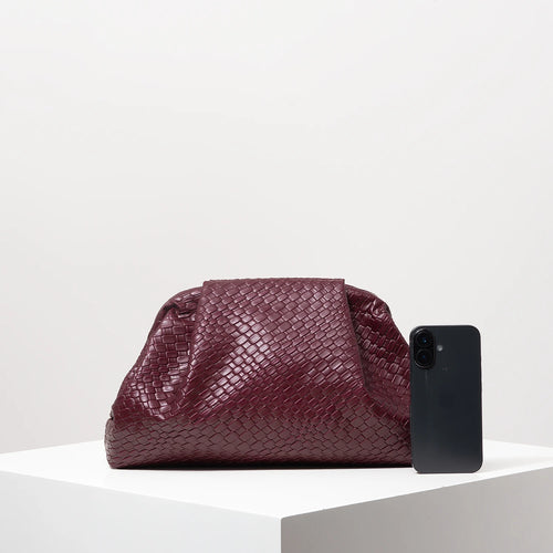 Vintage Woven Clutch Bag for Women Large Capacity Burgundy Purse