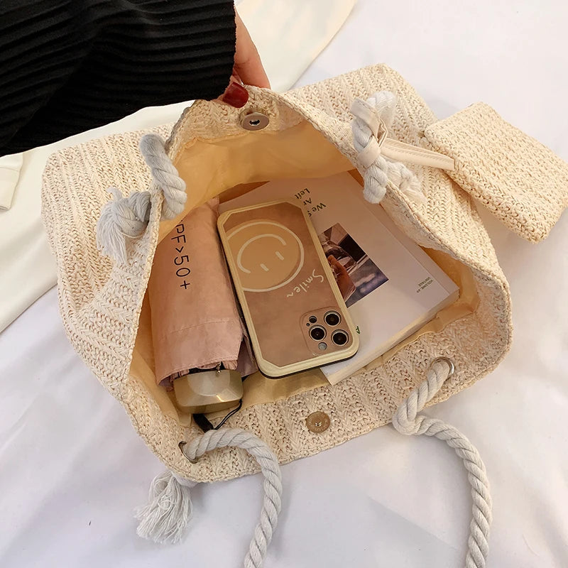 Women Straw Tote Bag Large Capacity Beach Handbag