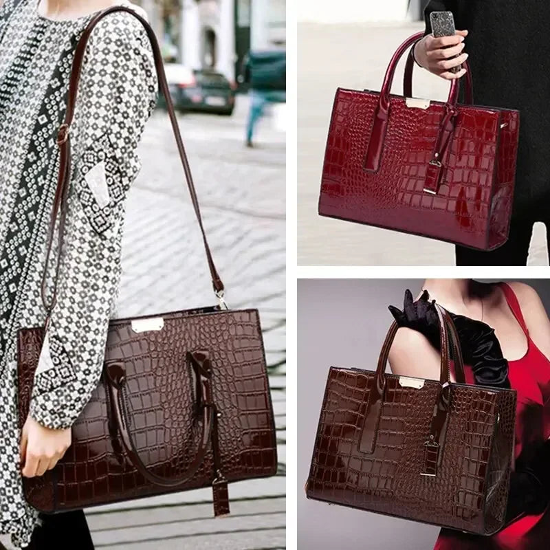 Women Crocodile Pattern Handbag Large Tote Bag Leather Shoulder Bag