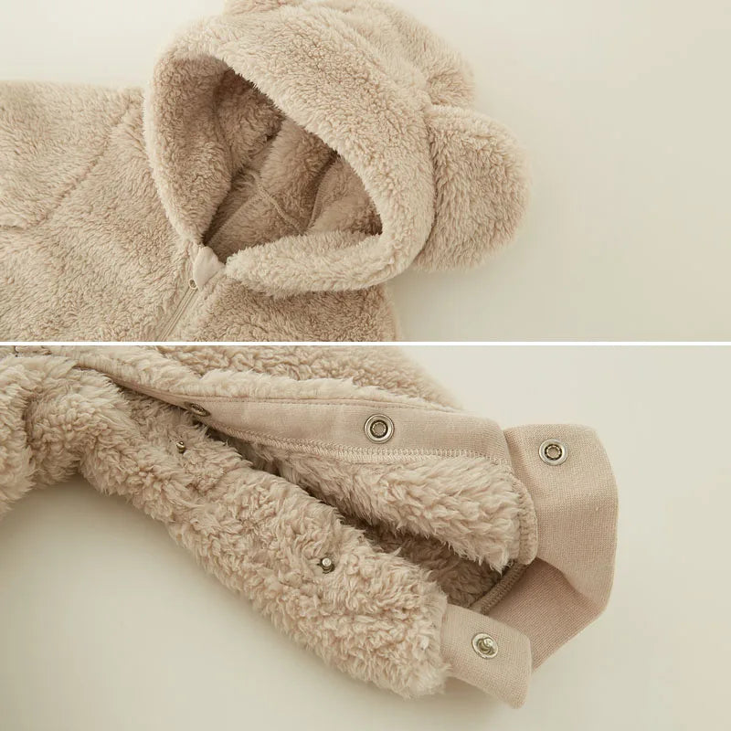 Baby Fleece Hooded Romper Warm Infant Jumpsuit