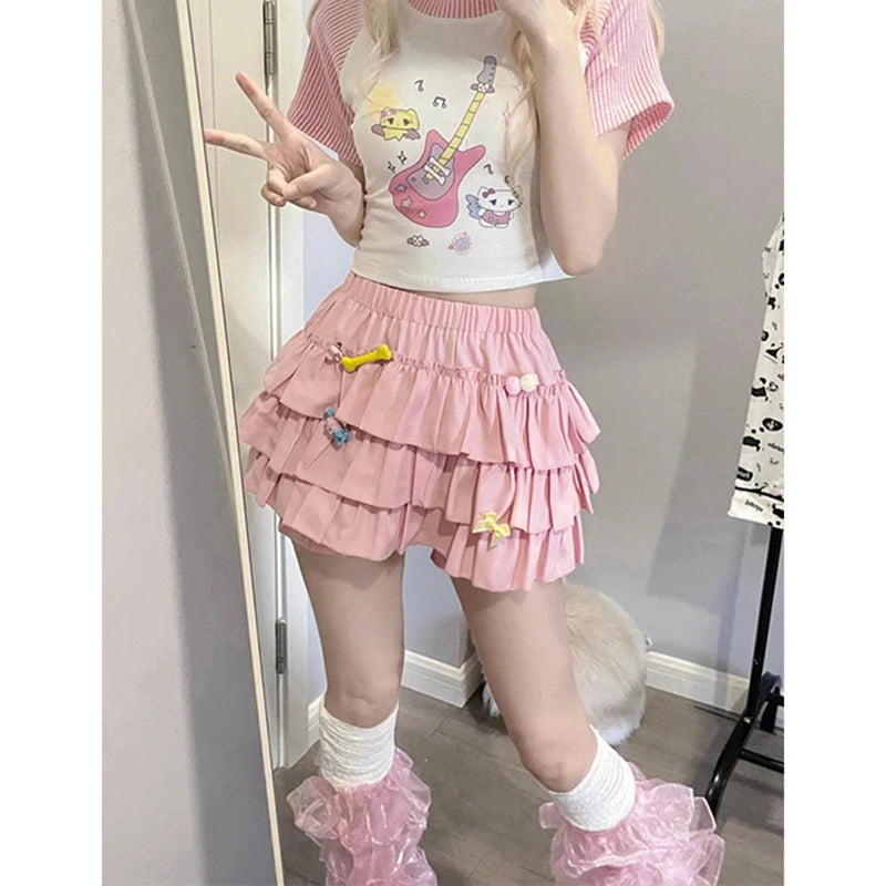 Women’s Y2K Ruffle Bow Mini Skirt High Waist A-Line Lolita Skirt