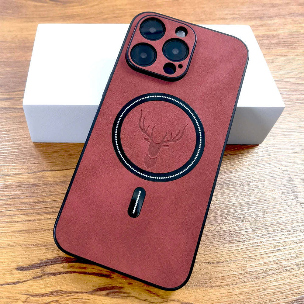 Leather Deer Magsafe Wireless Charge Cover iPhone Case