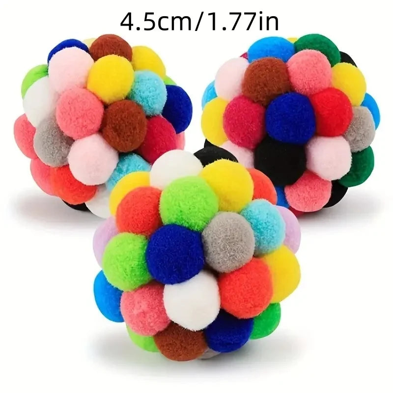 Cat Plush Ball Toy Elastic Bell Ball Colorful Wool Interactive Cat Toy