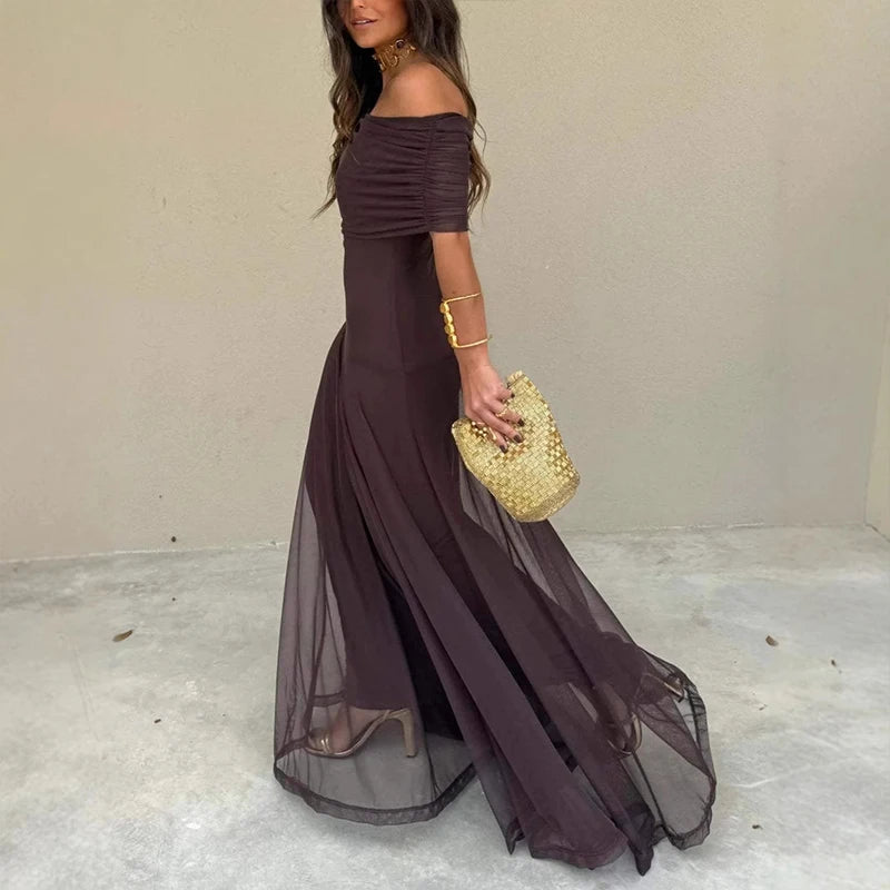 Strapless Mesh Maxi Dress for Women Slim Fit Party Dress