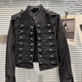 Vintage Washed Punk Denim Jacket for Women Stand Collar Coat