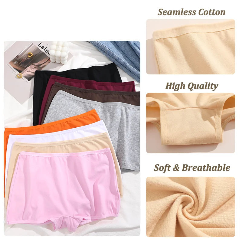 Women Seamless Cotton Boxer Briefs Sports Underwear Solid Color Intimates