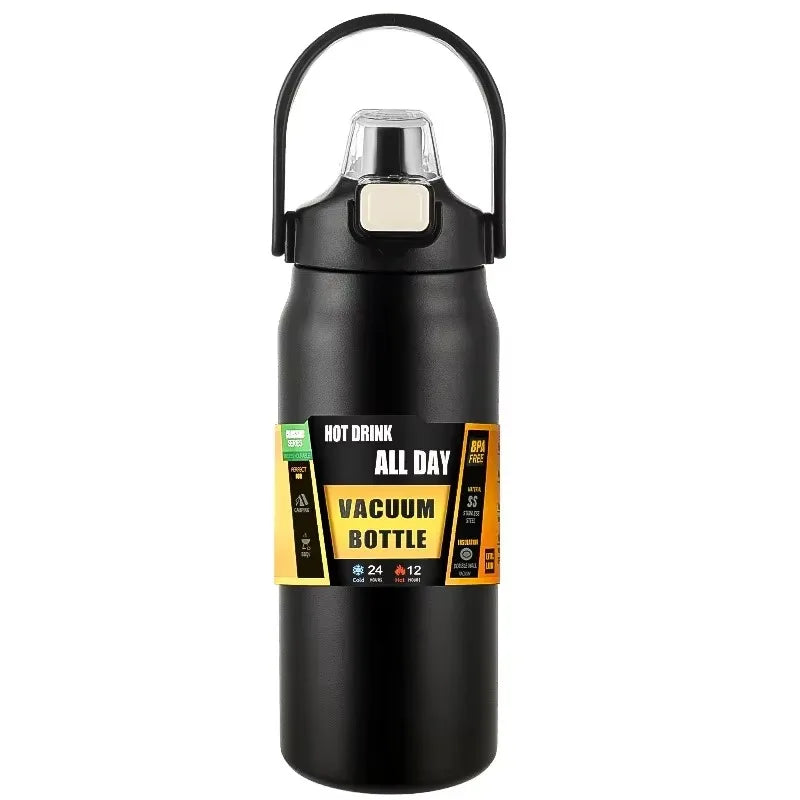 Stainless Steel Vacuum Insulated Water Bottle 800ml 1000ml 1500ml Leakproof Thermal Flask with Straw