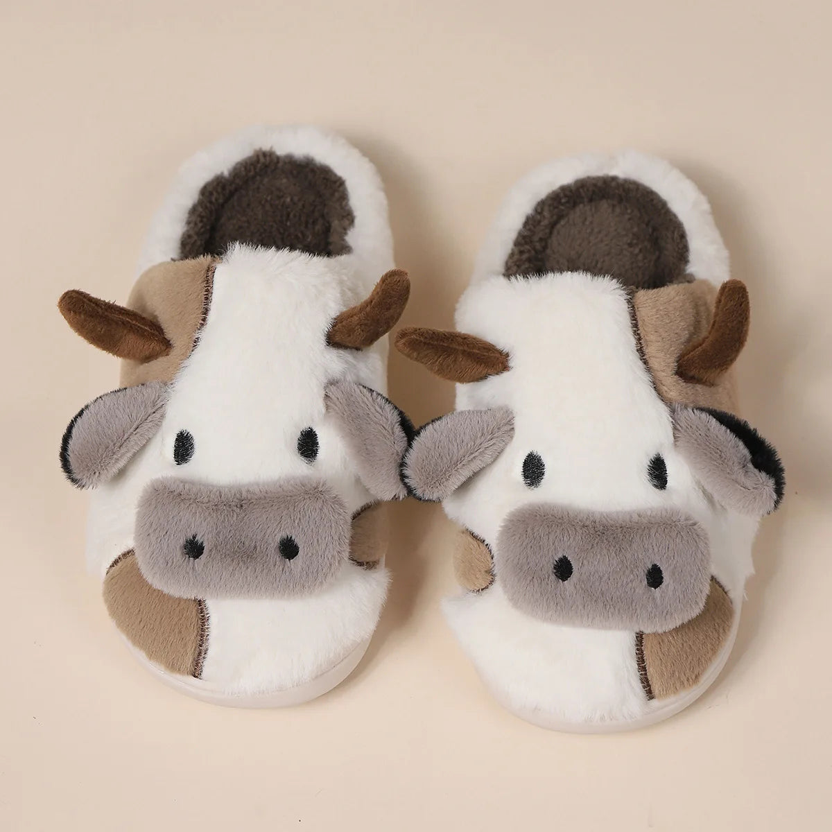 Cow Milk Fuzzy Slippers Women Winter Plush Soft Cozy Cartoon House Bedroom Shoes