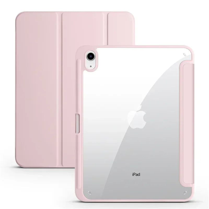 iPad Trifold Clear Back Case with Pen Holder Acrylic Hard Cover