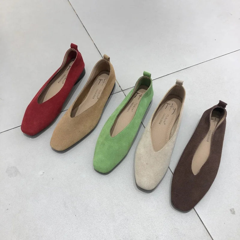 Women Square Toe Ballet Flats Soft Leather Comfortable Loafer Dress Shoes