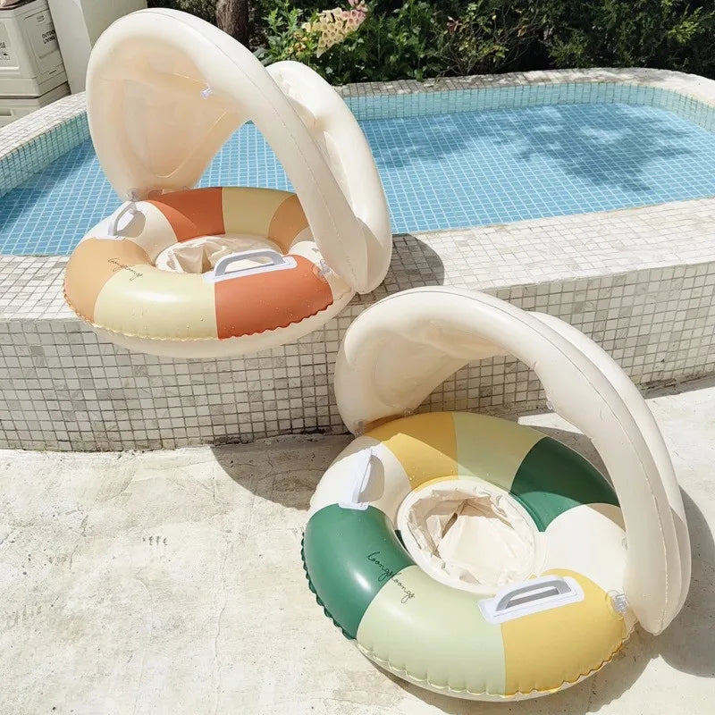 Baby Pool Float Ring with Sunshade Inflatable Swimming Float for 3–36 Months