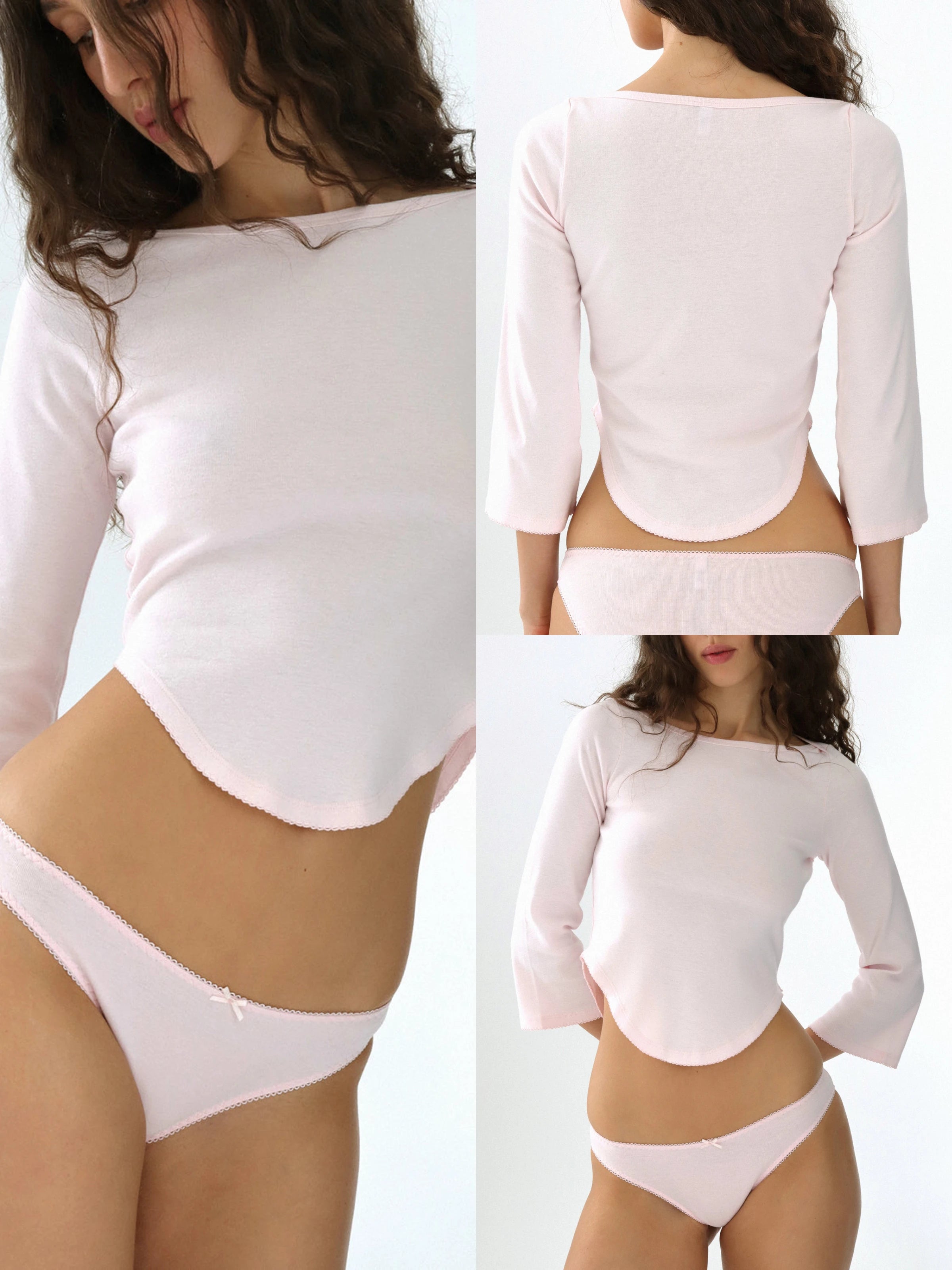 Women 3/4 Sleeve Crew Neck Casual Top V Hem Lace Design Fashion T Shirt
