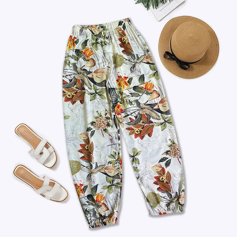 Women Loose Harem Pants Elastic Waist Sweatpants Casual Summer Beach Pants