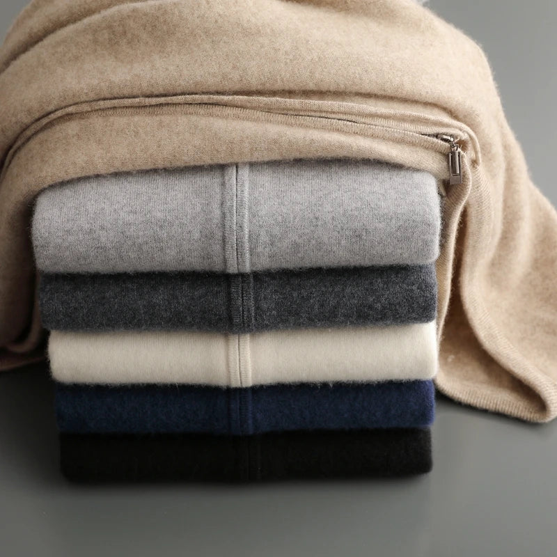 Men Knitted Hooded Cardigan Cashmere Zipper Sweater Warm Hoodie