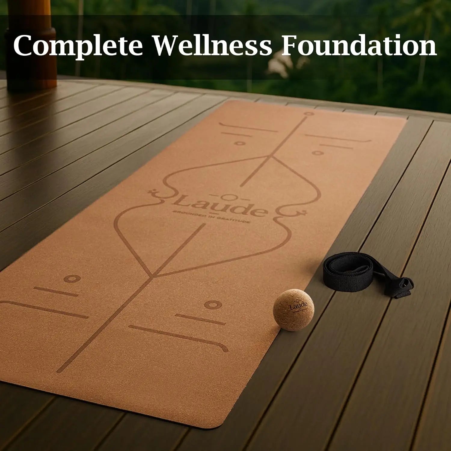 Cork Yoga Mat Non Slip Thick Cushion Alignment Lines Eco Friendly Fitness Mat