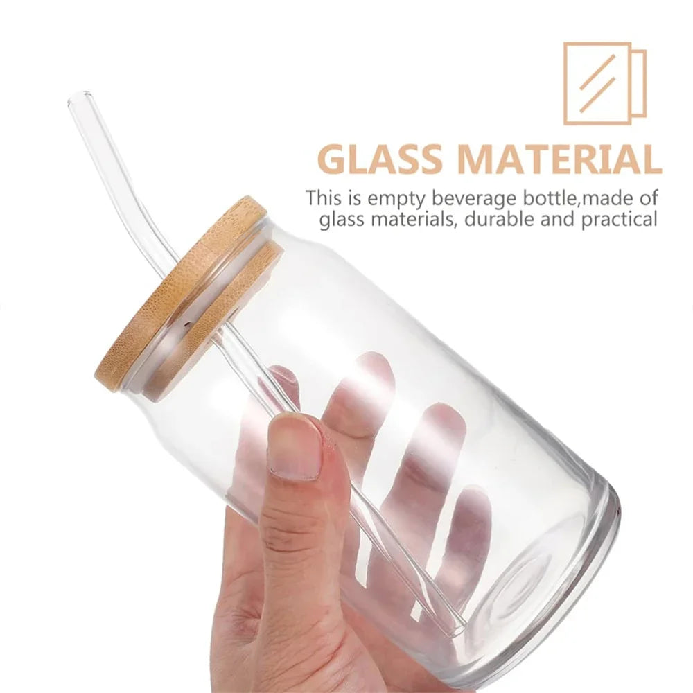 Glass Cup with Bamboo Lid and Straw 350ml 550ml