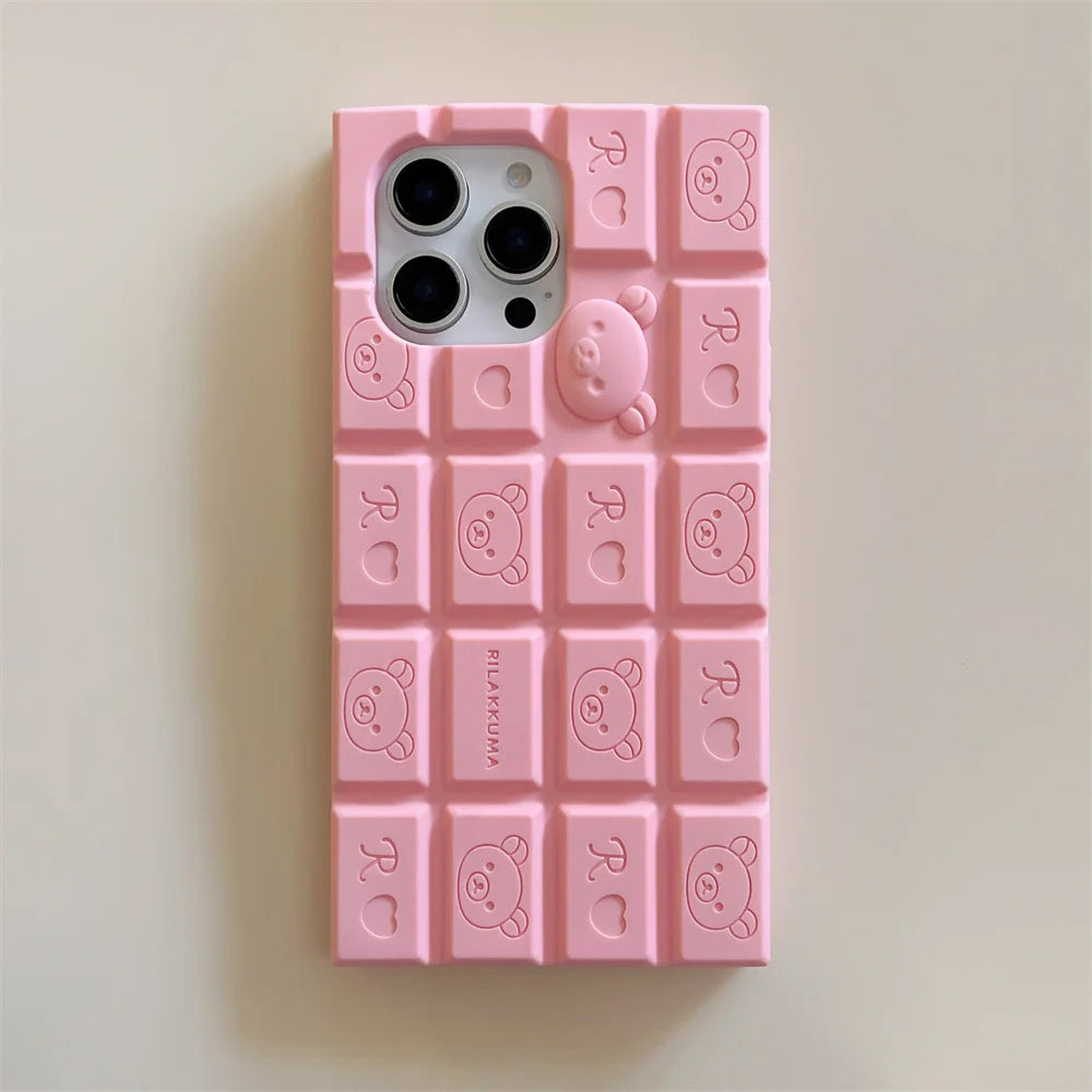 3D Chocolate Rilakkuma Cute Bear Wrist Strap iPhone Case
