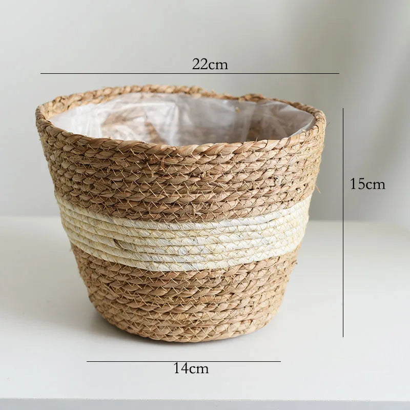 Straw Weaving Plant Pot Basket Grass Planter Cover Indoor Outdoor Flower Container