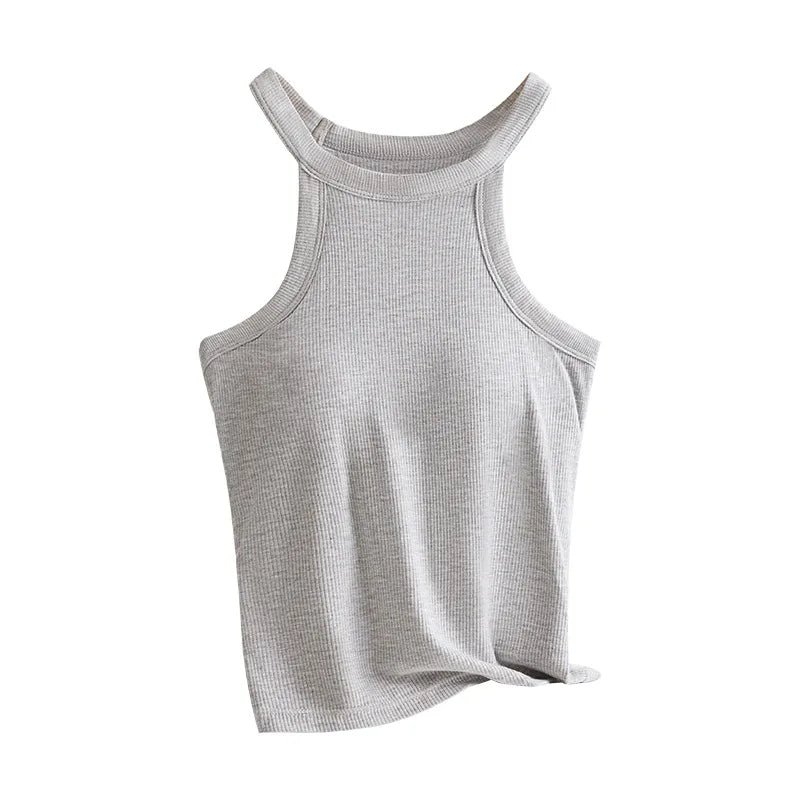 Women’s Halter Camisole Top with Built In Bra Slim Fit Breathable Tank