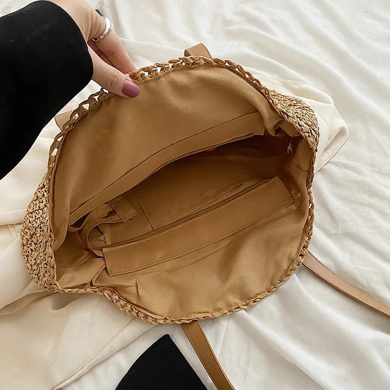Summer Straw Beach Shoulder Bag Large Capacity Woven Tote for Women