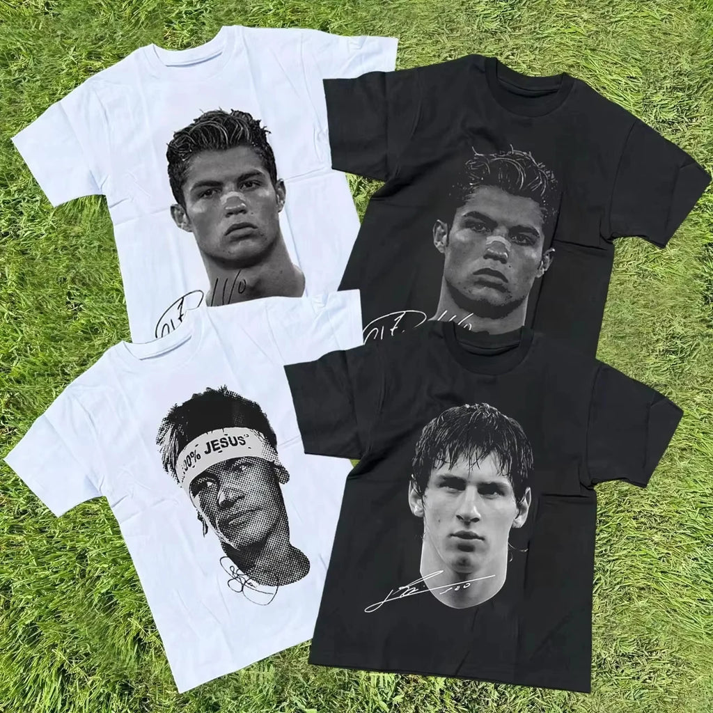 Ronaldo, Neymar & Messi Graphic Print Cotton Shirt