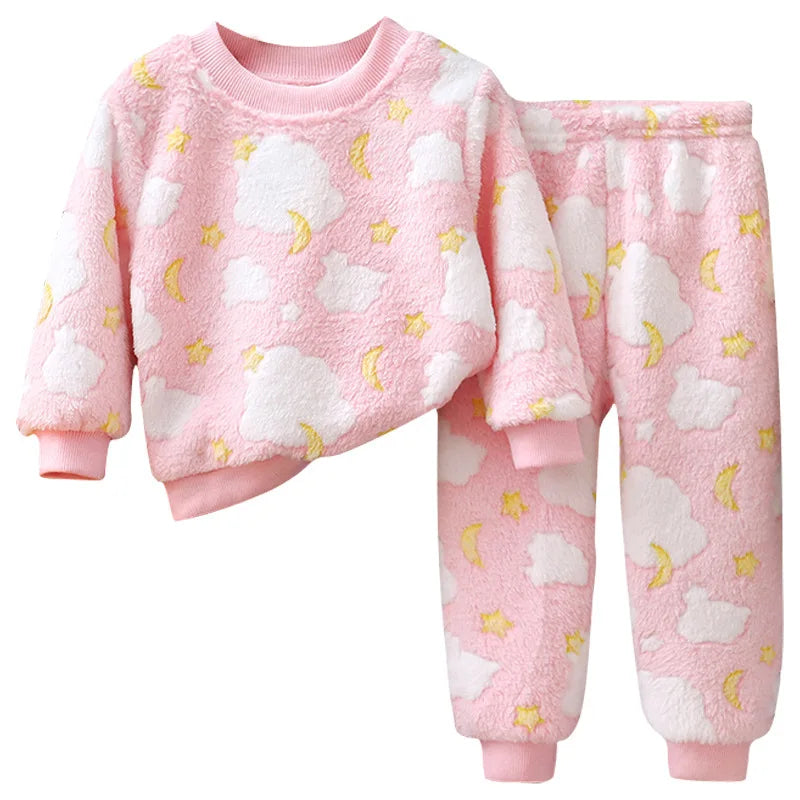 Kids Flannel Pajama Set Long Sleeve Winter Sleepwear for Boys Girls