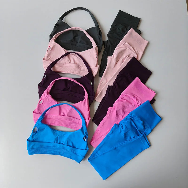 Seamless Yoga Set Women Beauty Back Sports Bra High Waist Leggings Gym Fitness Set