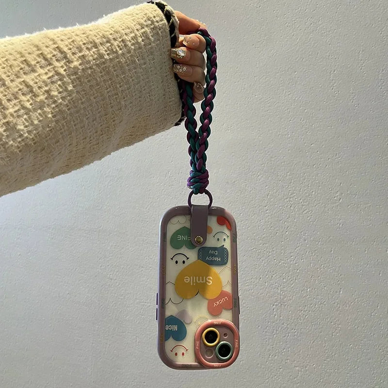 Cute Heart Wrist Chain Phone Case for iPhone with Lanyard Strap Protective Cover