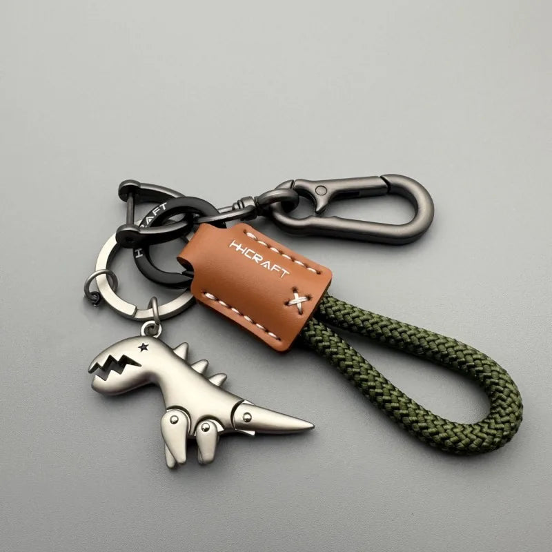 Leather Woven Keychain Metal Car Motorcycle Keyring Handbag Pendant Gift