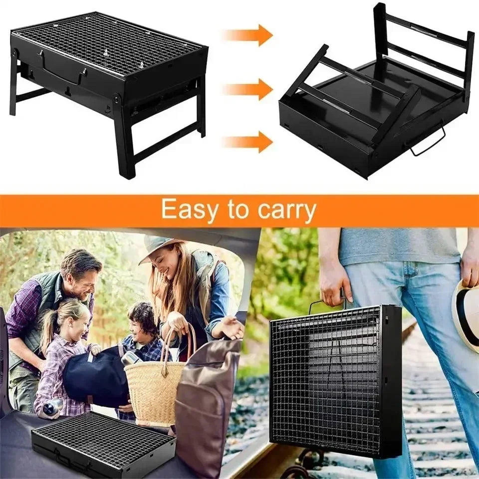 Portable Mini Charcoal BBQ Grill Stainless Steel Outdoor Camping Picnic Barbecue Stove
