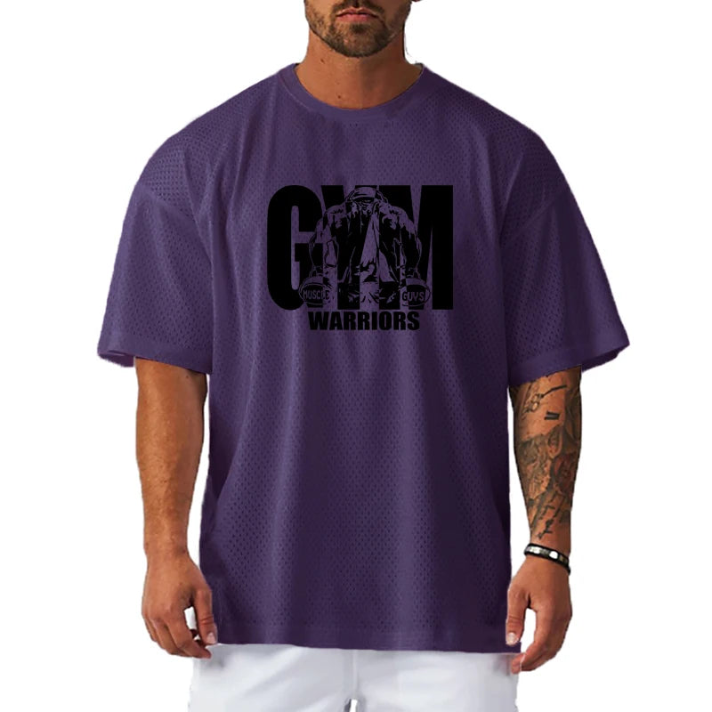 Men Oversized Mesh T Shirt Quick Dry Breathable Gym Fitness Casual Sports Tee
