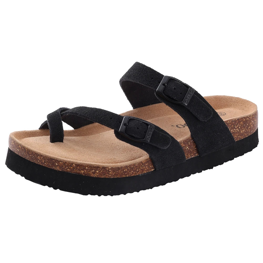 Suede Mule Slippers Cork Footbed Clogs Adjustable Buckle Slides Comfort Arch Support Sandals Women Men