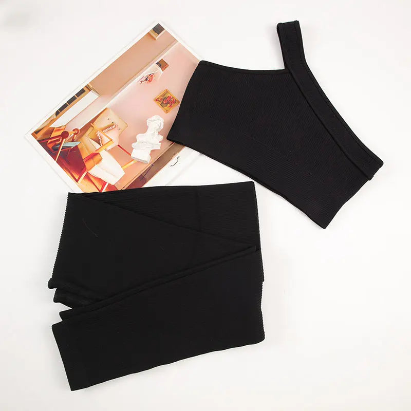 Women’s Seamless Ribbed Yoga Set Unpadded Sports Bra and Leggings