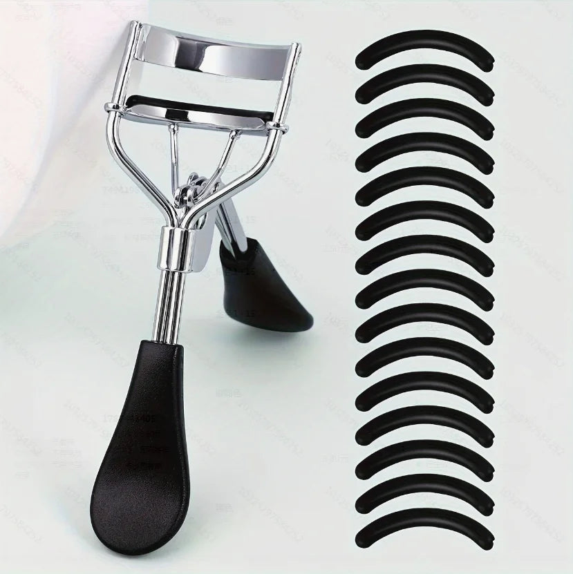 Eyelash Curler Portable Stainless Steel 15 Silicone Pads Lash Curling Tool Extensions