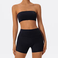 Strapless Gym Set Women Seamless Bandeau Sports Bra High Waist Shorts Workout Outfit