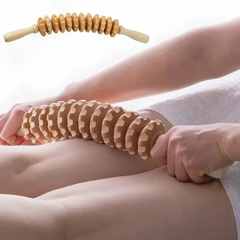 Wood Body Massage Roller Anti Slip Handle for Arms Legs Back Muscle Relaxation