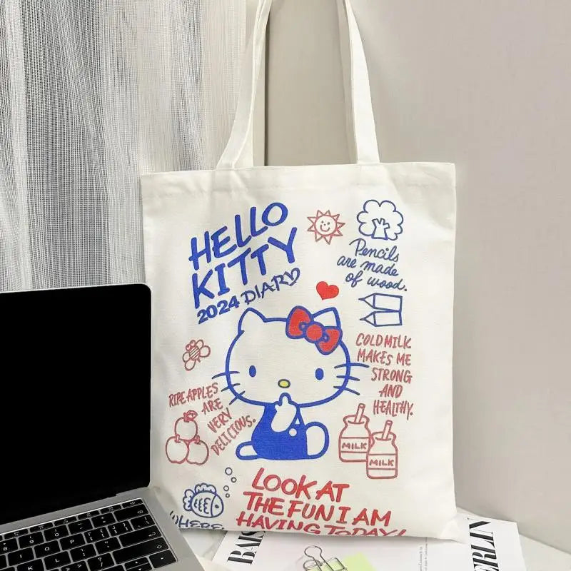 Hello Kitty Large Capacity Canvas Shoulder Handbag Cartoon Commuter Satchel