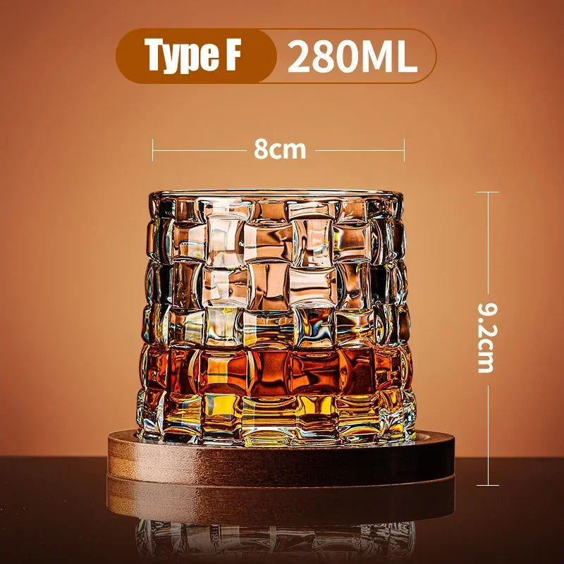 Crystal Whiskey Tumbler Rotating Spinning Glass with Base for Bar Home
