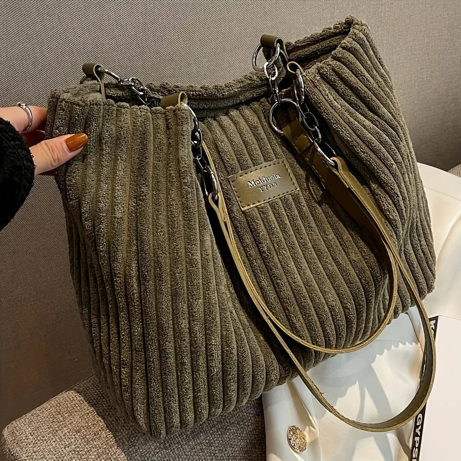 Corduroy Tote Bag for Women Large Capacity Shoulder Bag