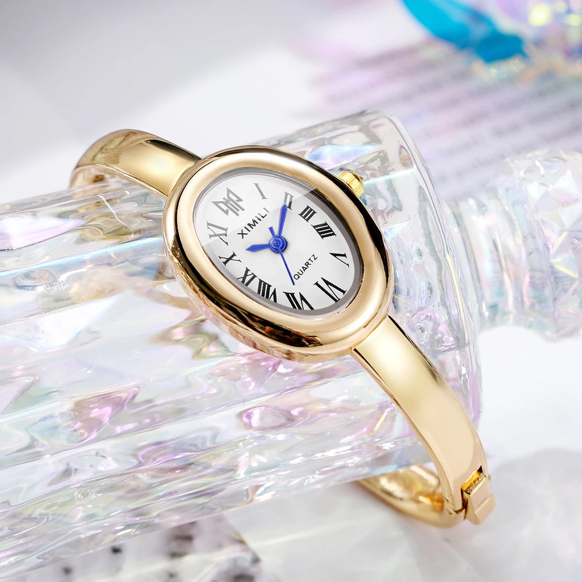 Elegant Oval Dial Quartz Watch for Women Bracelet Strap Wristwatch