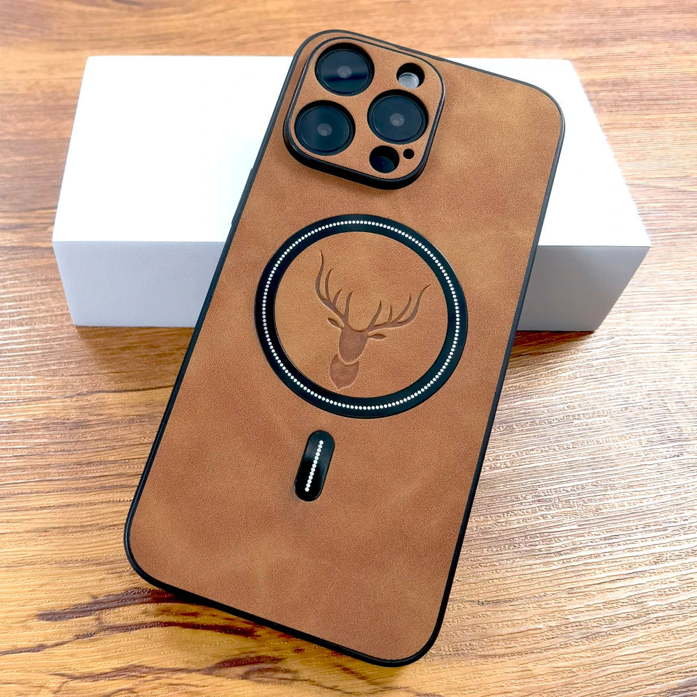 Leather Deer Magsafe Wireless Charge Cover iPhone Case