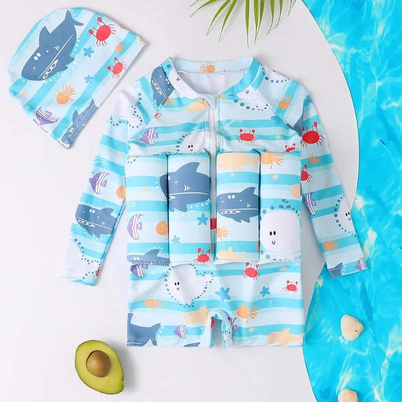 Kids Buoyancy Swimsuit Cartoon Print Floating One Piece Swimwear
