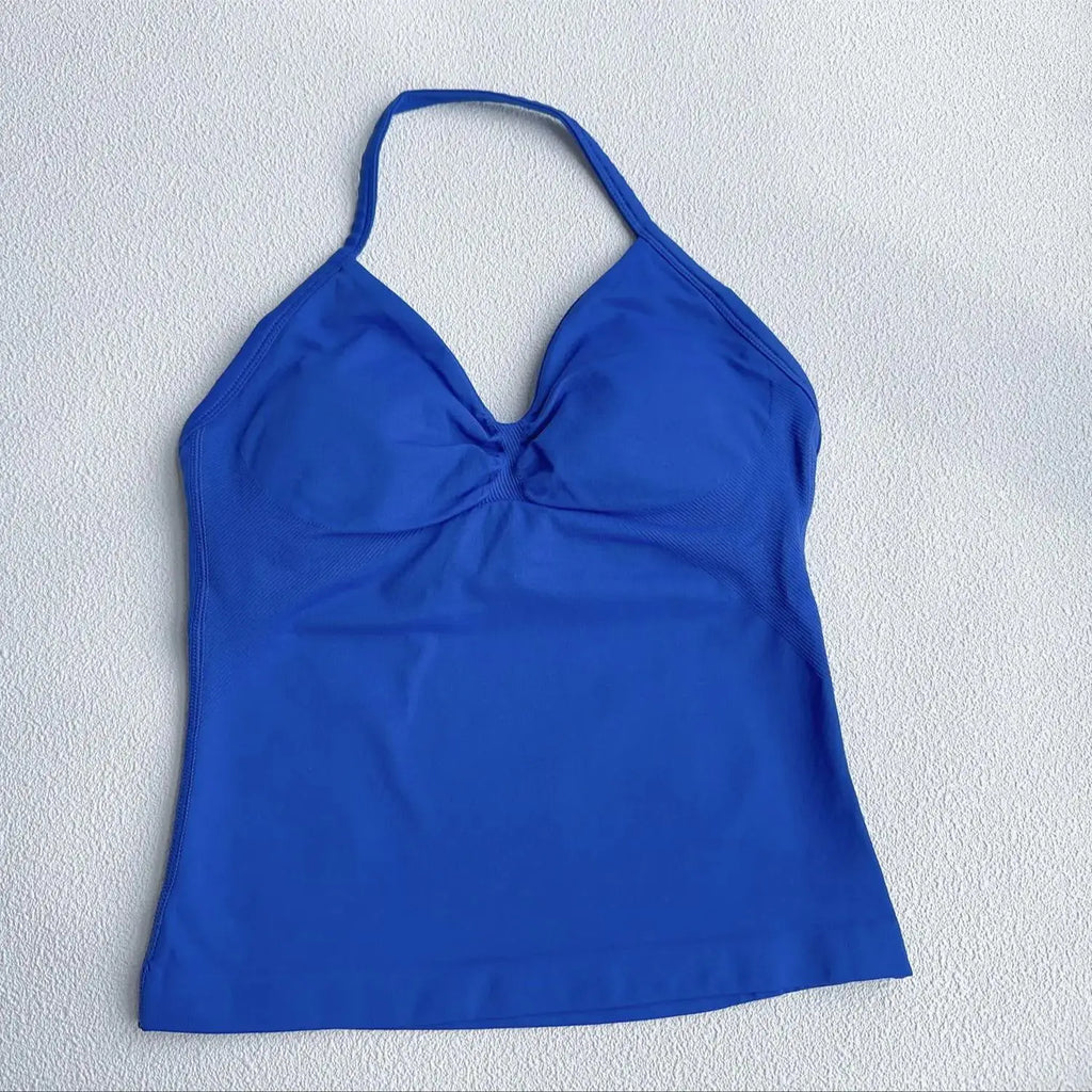 Longline Halter Yoga Tank Top Women Padded Strappy Gym Workout Sportswear