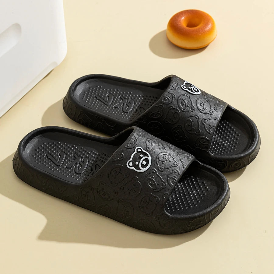 Non Slip Bathroom Slippers Women Men Summer Home Sandals Soft EVA Indoor Shower Slides Cute Cartoon Bear Slippers