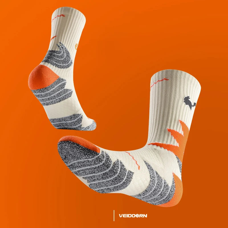 Veidoorn Sport Socks Mid Calf Thick Cushion Non Slip Running Basketball Cycling Socks