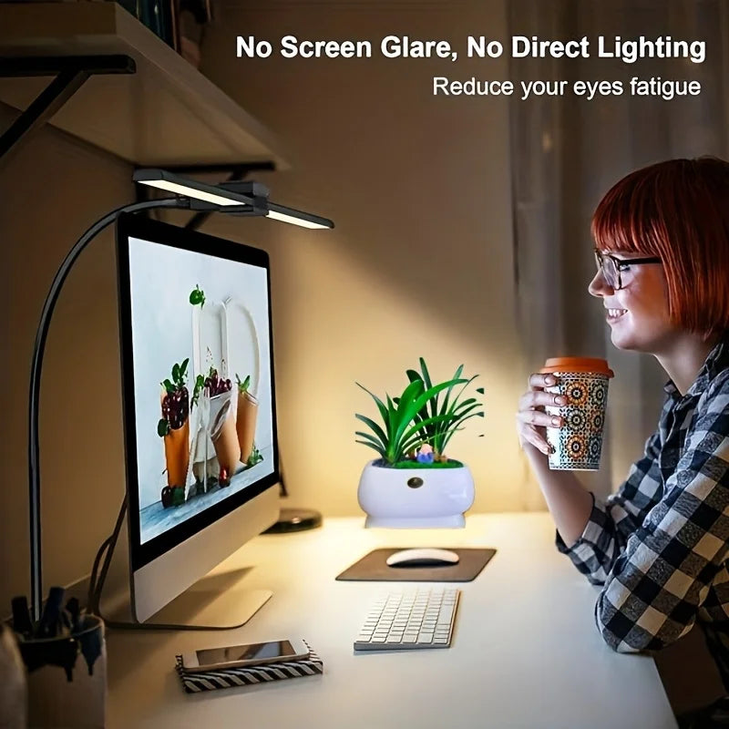 Single Double Head Dimmable LED Clip Desk Lamp for Office Reading