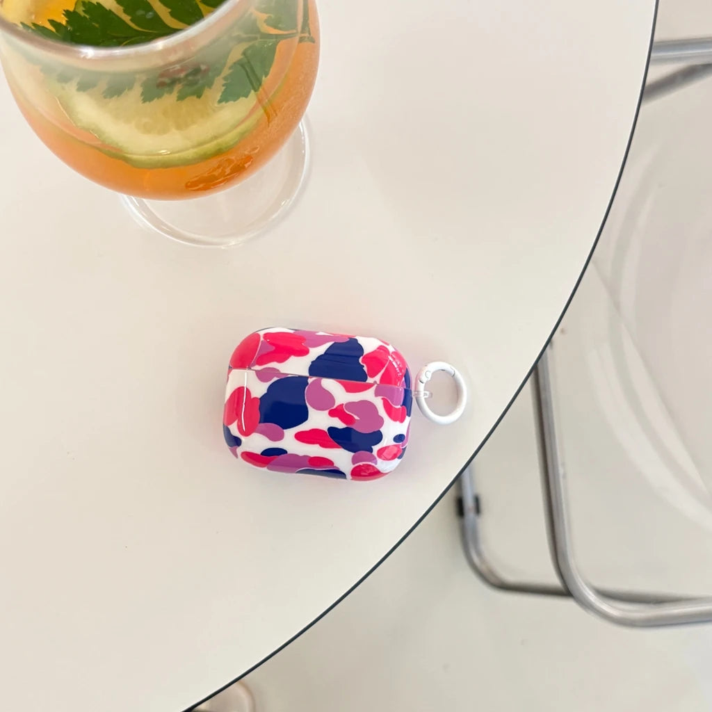 Camouflage Color Collision Stylish AirPods Earphone Case Cover with Hook