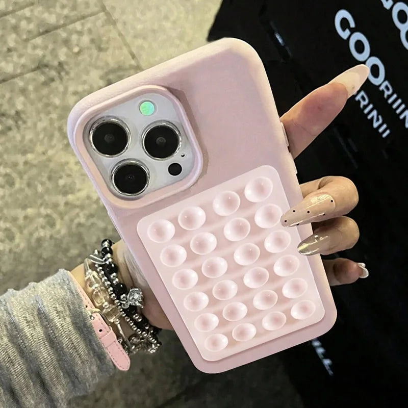 3D Suction Cup Stand Litchi Pattern iPhone Case